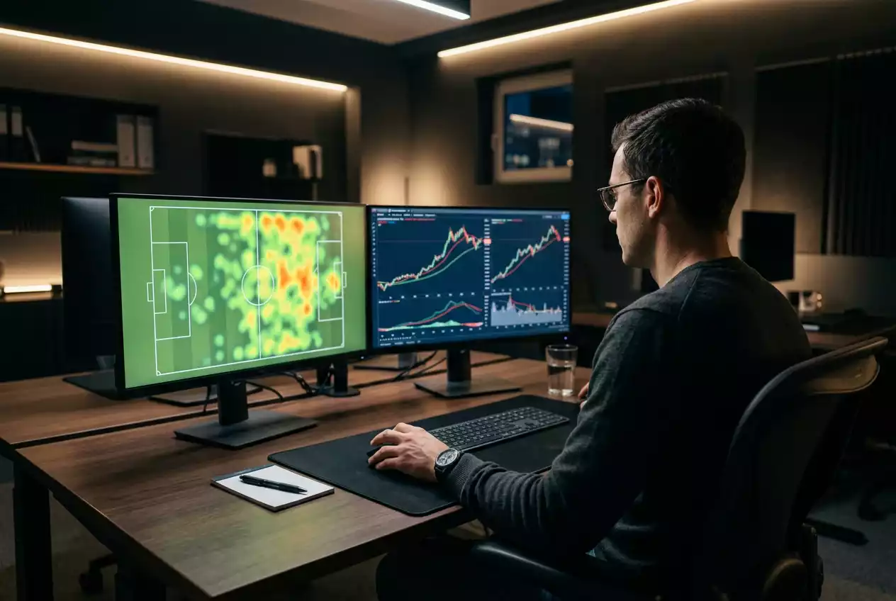 Analista revisando estadísticas avanzadas de xG en una pantalla con datos de LaLiga