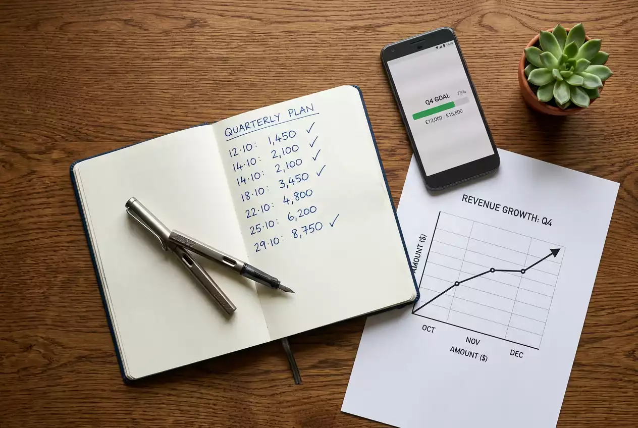 Persona planificando su estrategia de bankroll con notas y gráficos de rendimiento de apuestas